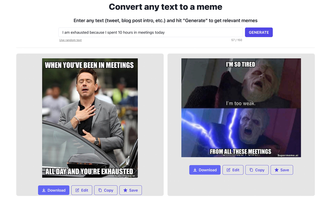 Turn text into memes. Generate Memes using AI