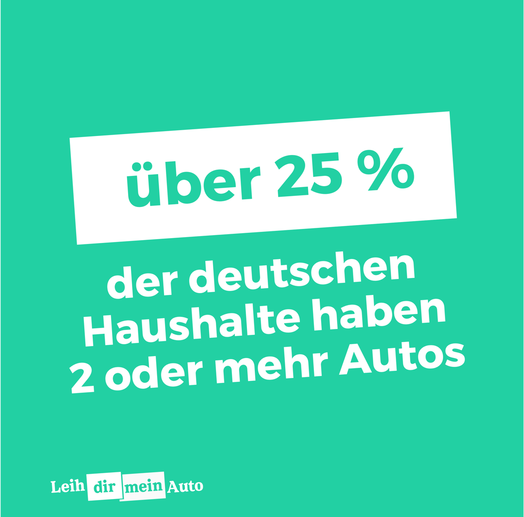 Statistik-Highlight: Über 25% der deutschen Haushalte verfügen über zwei oder mehr Autos, was auf hohe private Fahrzeugdichte hinweist.