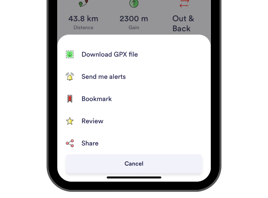Capra app functionality gpx downloads in app