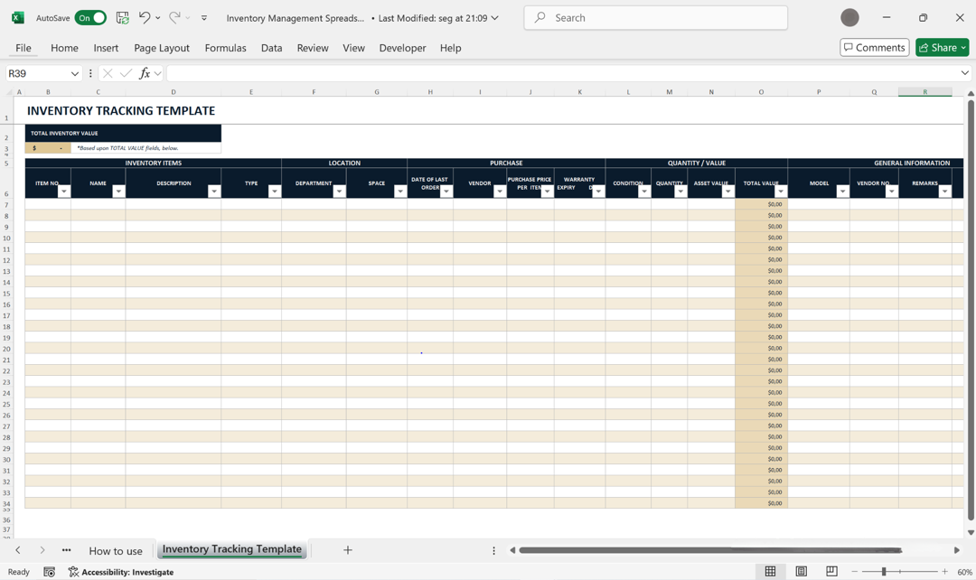 Operations & Inventory Pack spreadsheet for inventory management
