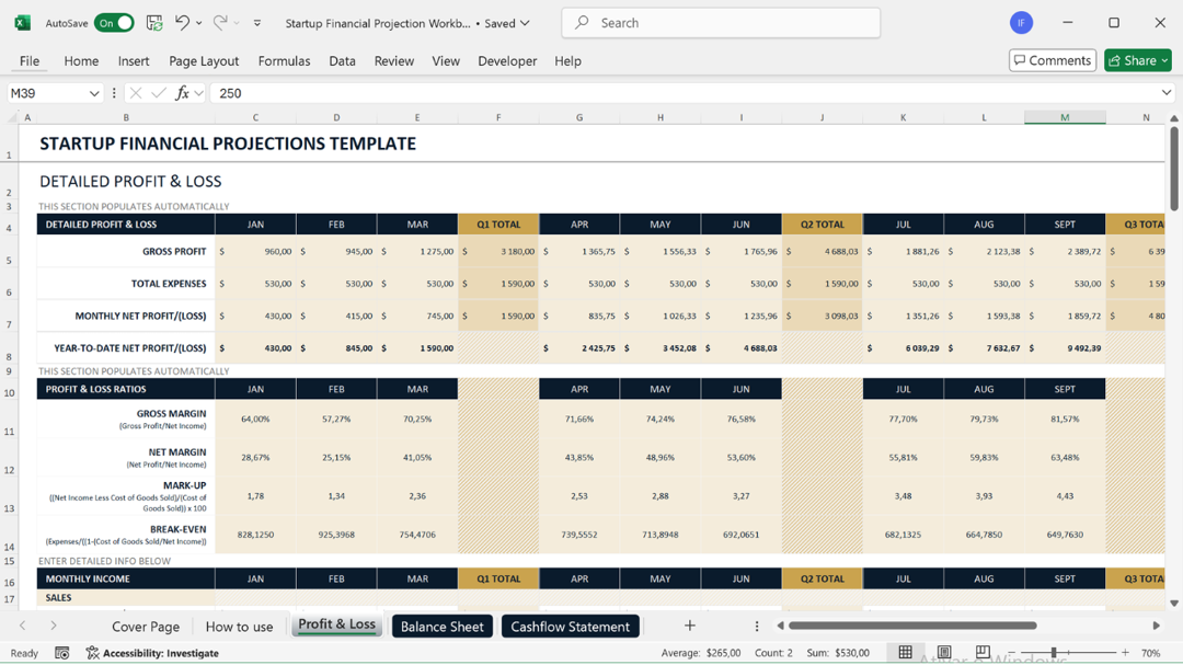 Startup Financial Pack Excel template with financial projections