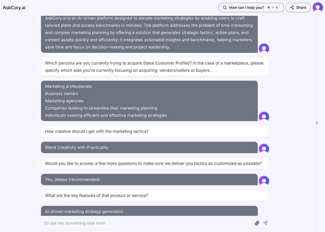 AskCory chatbot example