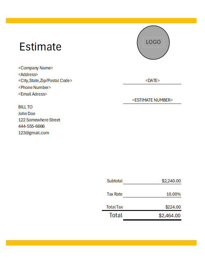 Example summary sheet for an estimate using QuoteKit
