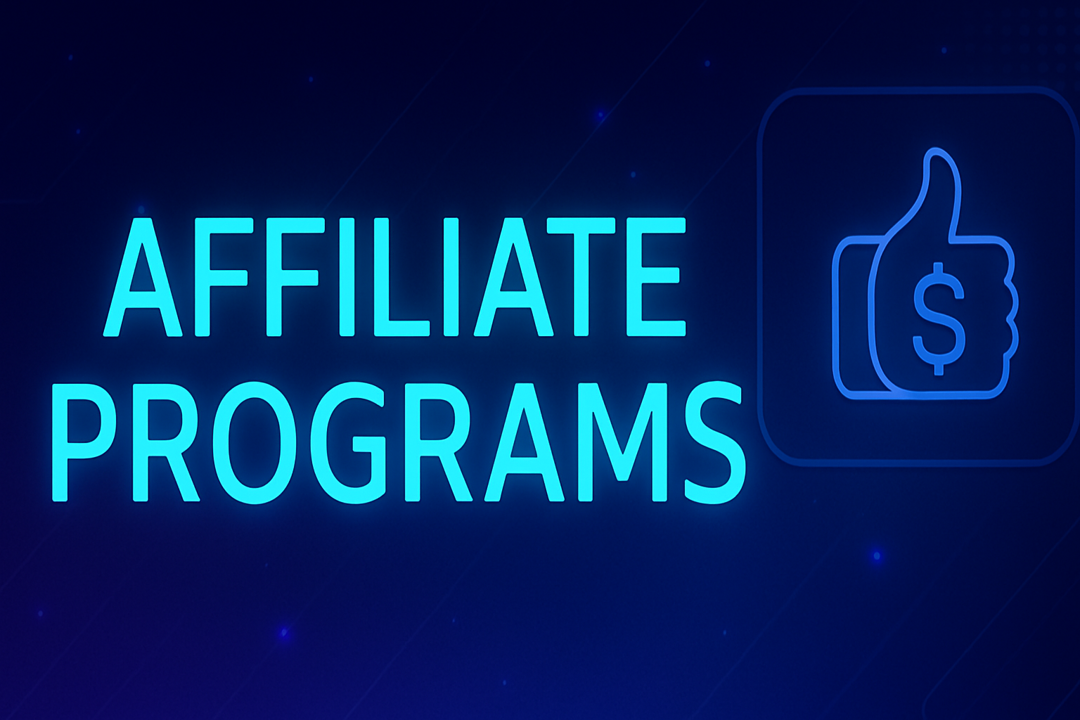 Affiliate programs banner promoting online income opportunities, digital marketing, and passive income with AI tools