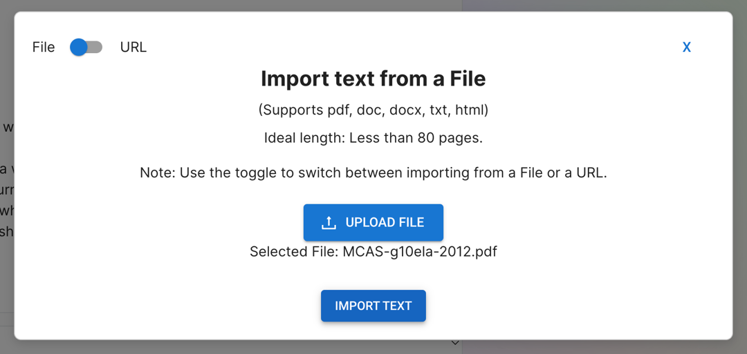 How to import pdf file into Questgen