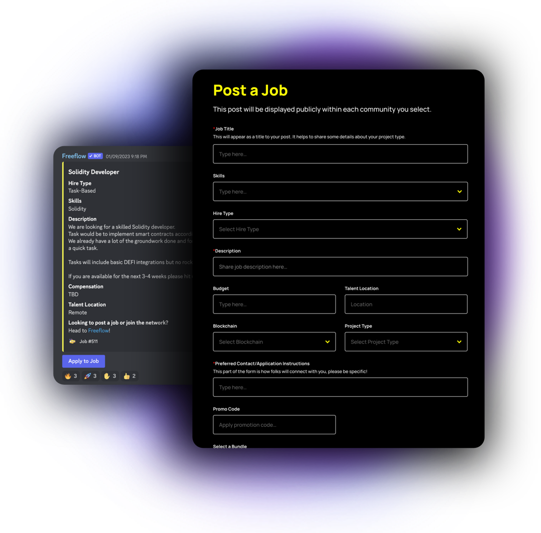 Crypto, Web3, Blockchain, Developers, Freelance, Solana, Solidity, Rust, Web3.0, Ethereum, Dapp, Eth, SOL, NFT, DeFi, Decentralized, Decentralised, Hire, Project, Project-based, Work, Jobs, Freeflow, Full Stack, Token, ERC721, ERC1155, ERC721a, Contract, Smart contract, Arweave Avalanche Blockchain Game Development Brownie BSC Development Cadence Cardano Celo Core Blockchain Development DAO Development DApp Development DeFi Application Development DEX Development Drizzle Elrond Embark Ethereum PHP Ethers.js Fantom FLOW Ganache Hardhat Immutable X IPFS Low Gas Fee Optimization Merkle Tree Whitelisting Metaplex Moralis Nethereum NFT Development NFT Marketplace Development Polkadot Polygon Scaffold-ETH Smart Contract Auditing Smart Contract Development Solana Solidity Staking Contract Development Subgraph Development Substrate Terra Tezos Truffle Vyper Web3-react Web3.js Web3.php Web3.py Web3j NEAR