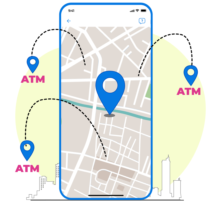 Mapa simulando ubicaciones de ATM
