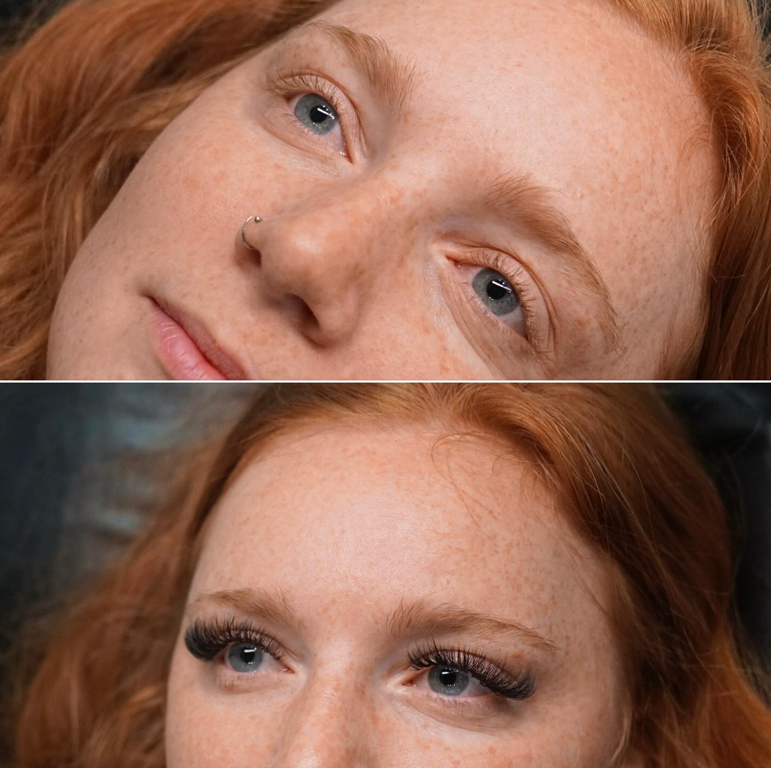 Before and after lash extensions pic
