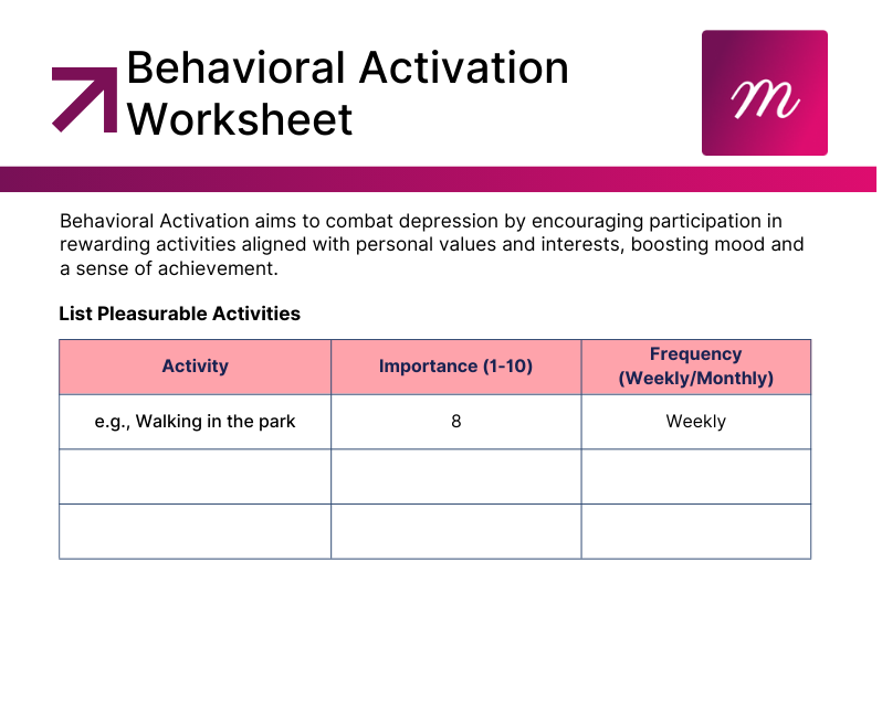 Behavioral Activation Worksheet (Free PDF Download)