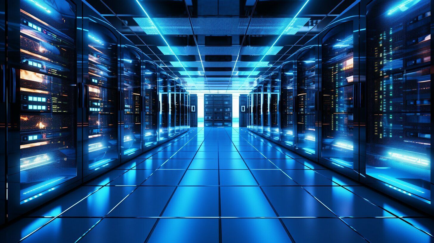 A data center hallway between server rows