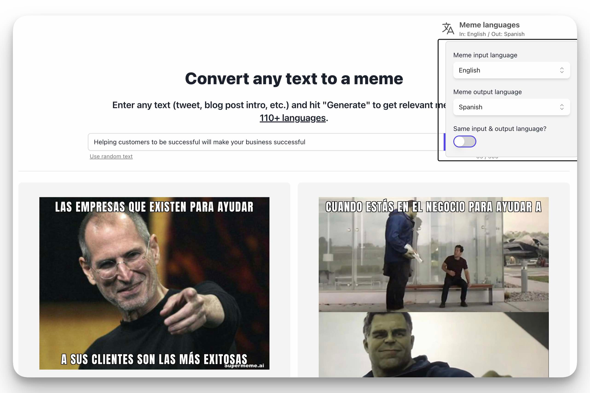 generate memes in 110 languages
