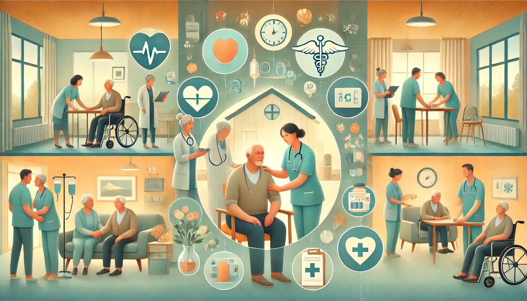 Schaubild mit Menschen im Palliativpflege