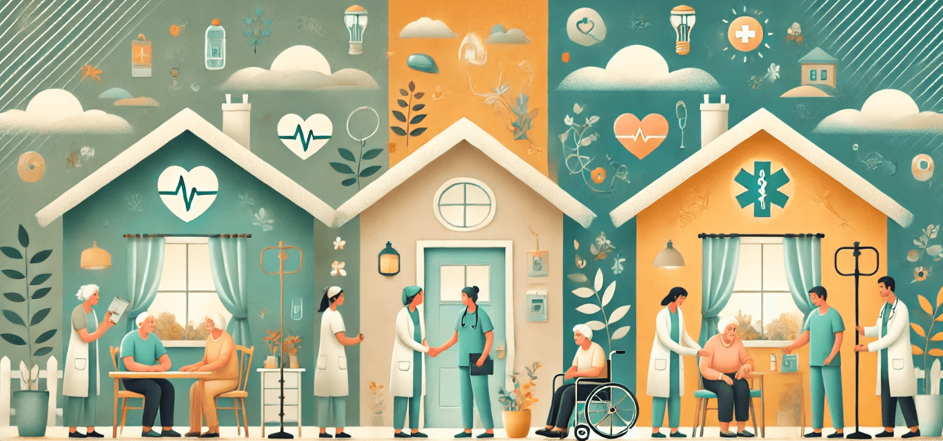 Illustration Unterschied zwischen ambulanter und stationärer Palliativpflege