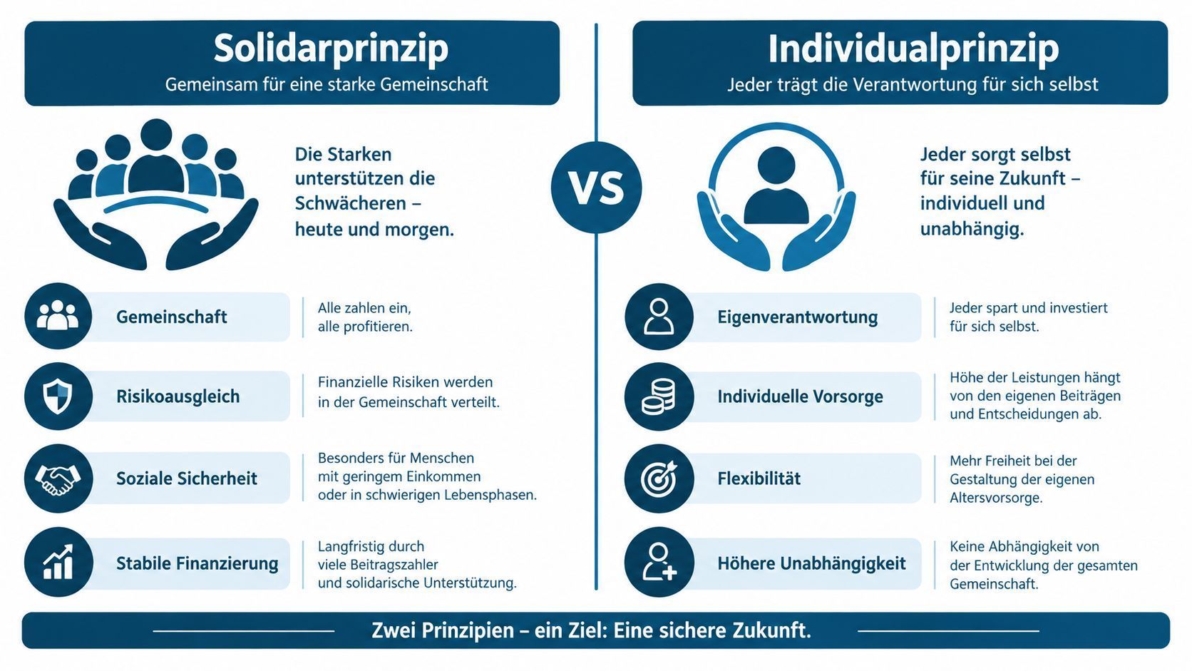 Schaubild Vergleich Solidarprinzip vs Individualprinzip 