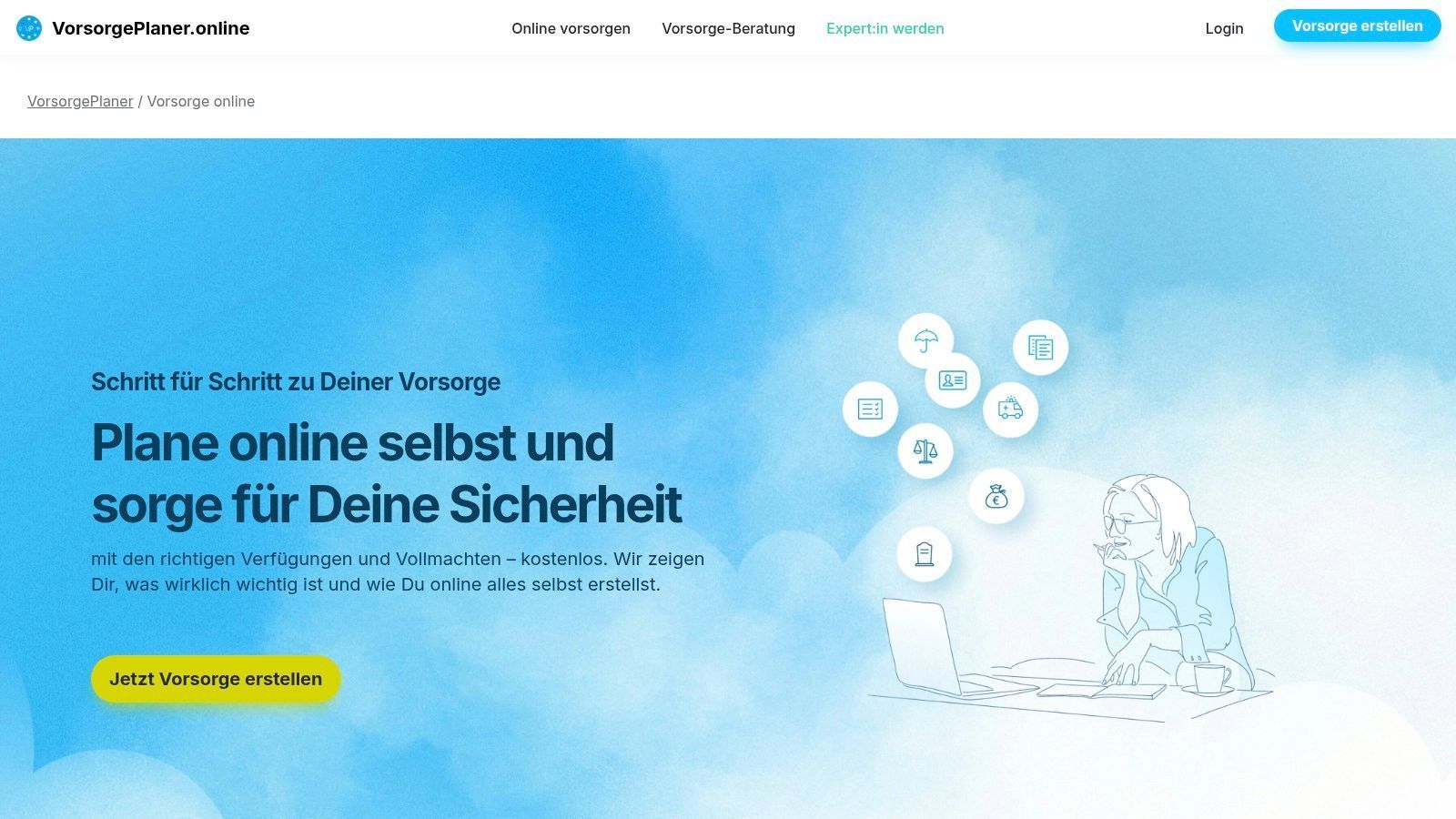 Welcome-Screen: VorsorgePlaner.online