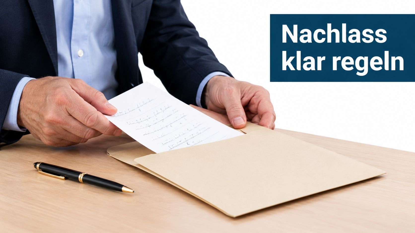 Mann packt Testament in Umschlag