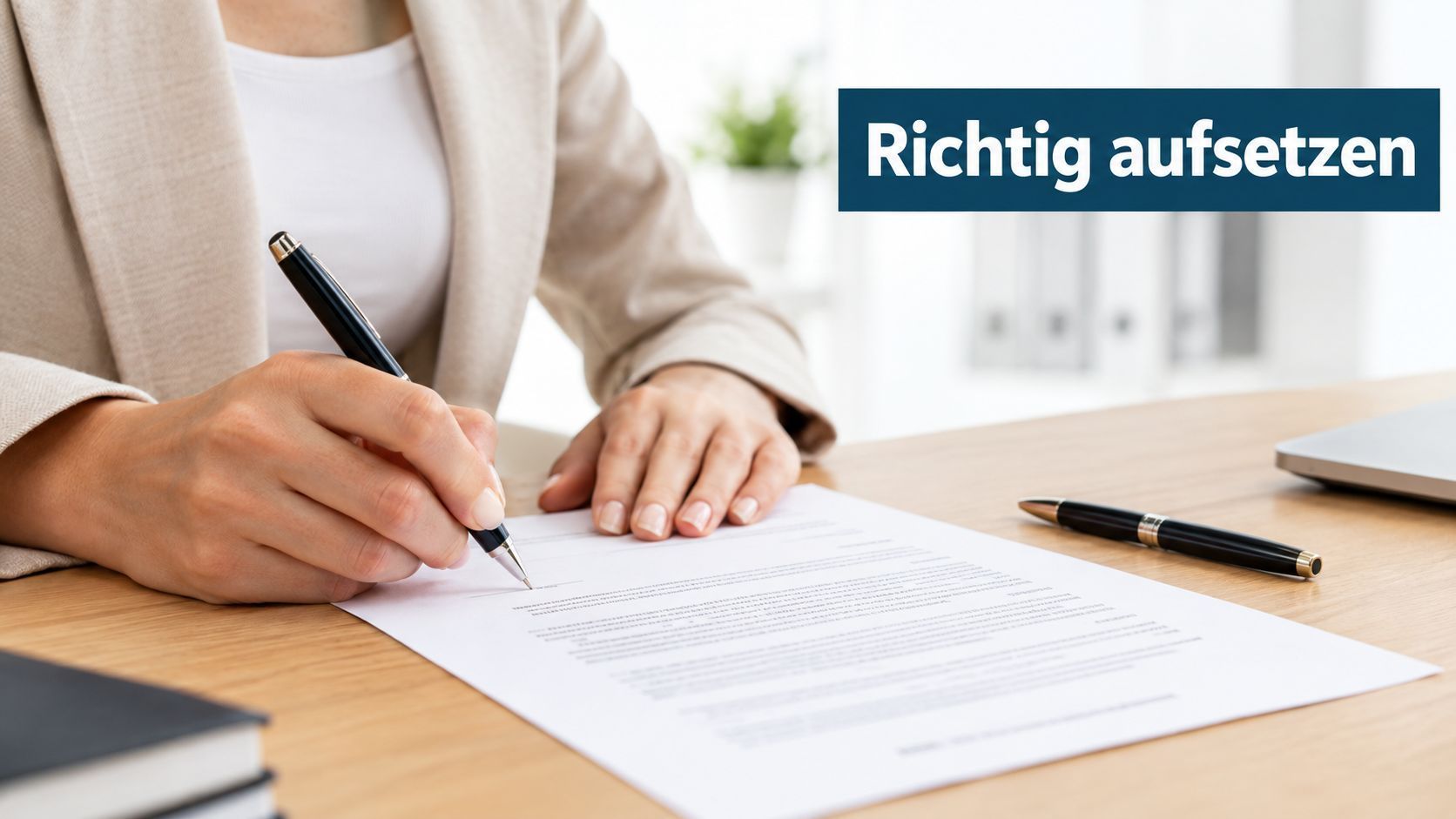 Frau unterschreibt Vorsorgevollmacht