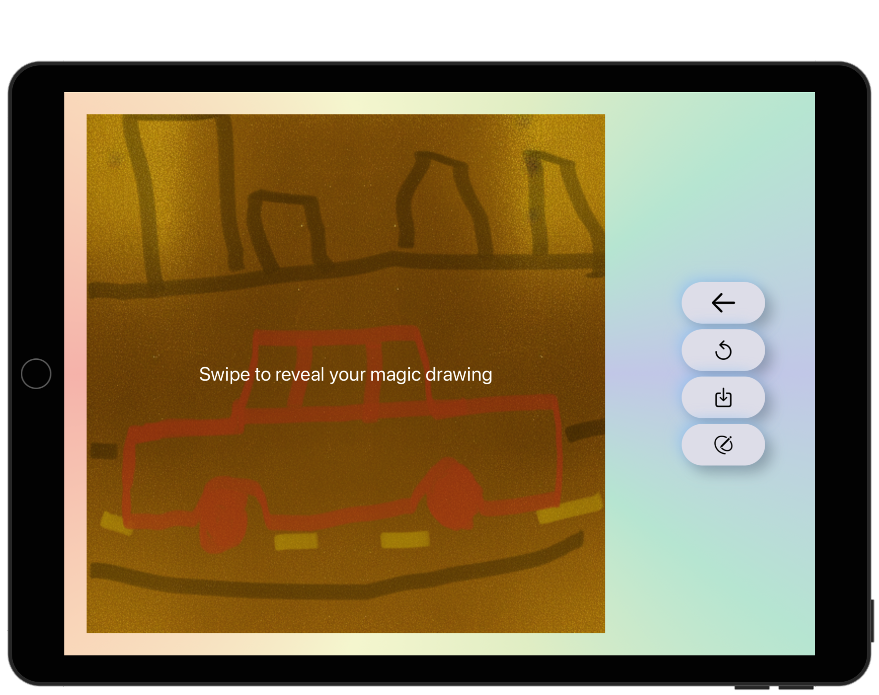 A simple drawing of a Car in Silly Times App now generated using AI. Swipe to reveal the drawing.