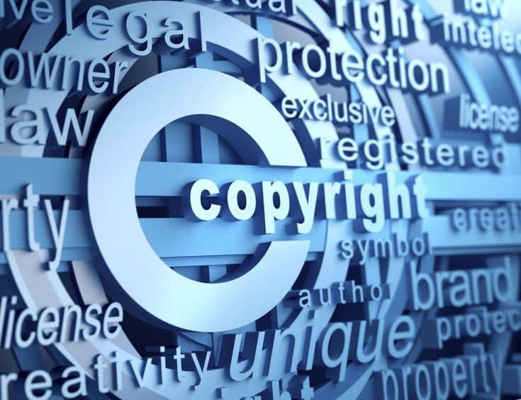 Illustration de la propriété intellectuelle avec un symbole de copyright et des termes juridiques – Conseil en marques, brevets et protection des droits d’auteur par Asmar & Assayag.