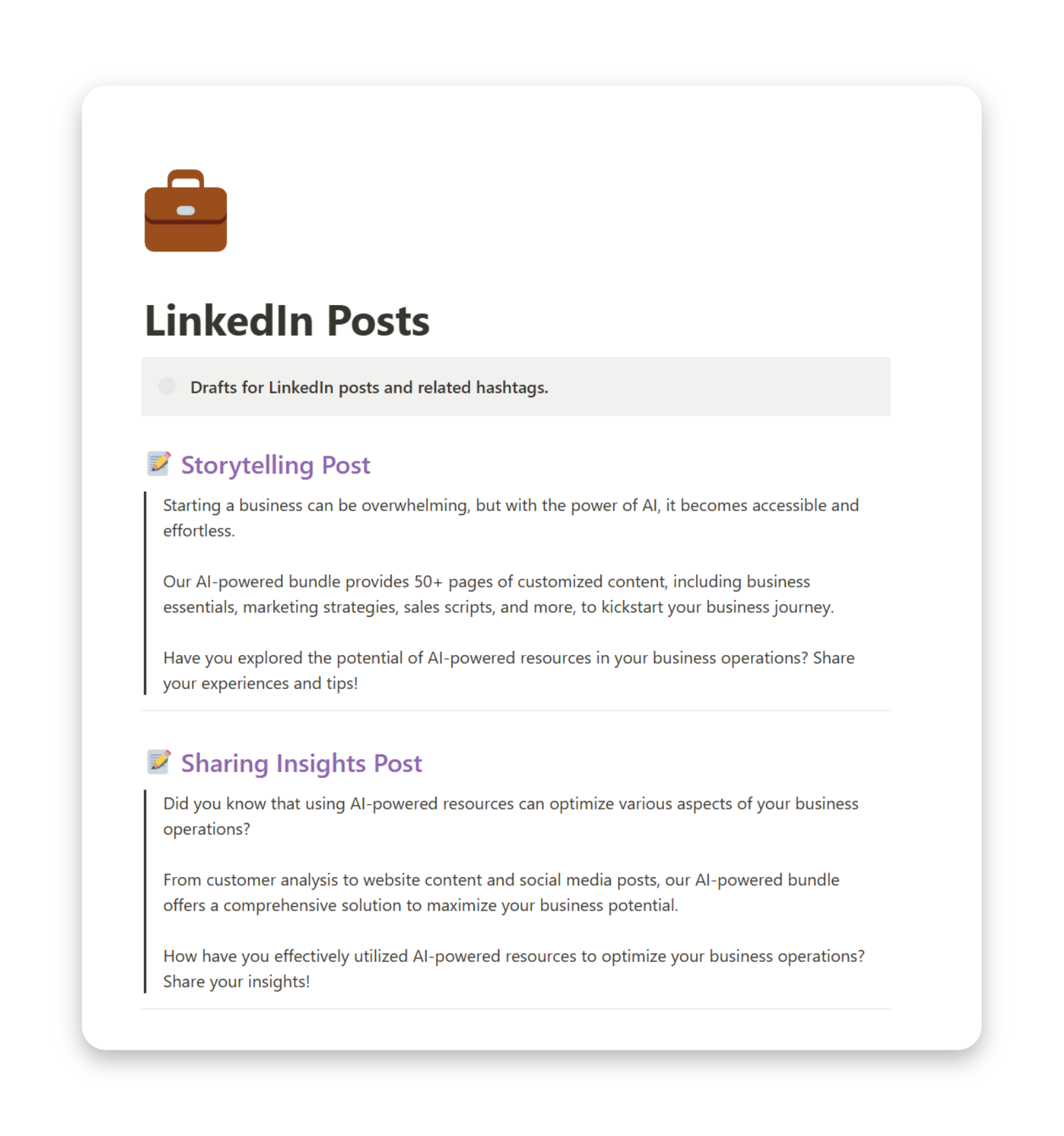 A screenshot of the 'LinkedIn Post Generator' page on BundlyAI, showcasing a powerful tool for creating engaging and well-structured LinkedIn posts.