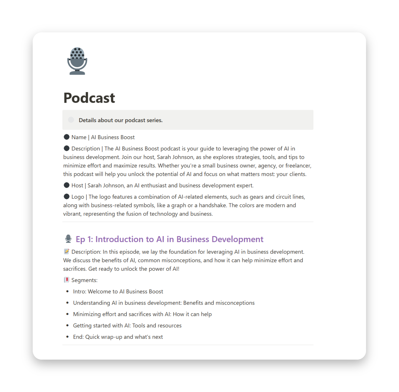 A screenshot of the 'Podcast Generator' page on BundlyAI, illustrating AI-powered podcast creation with engaging episode outlines, openers, and closers.