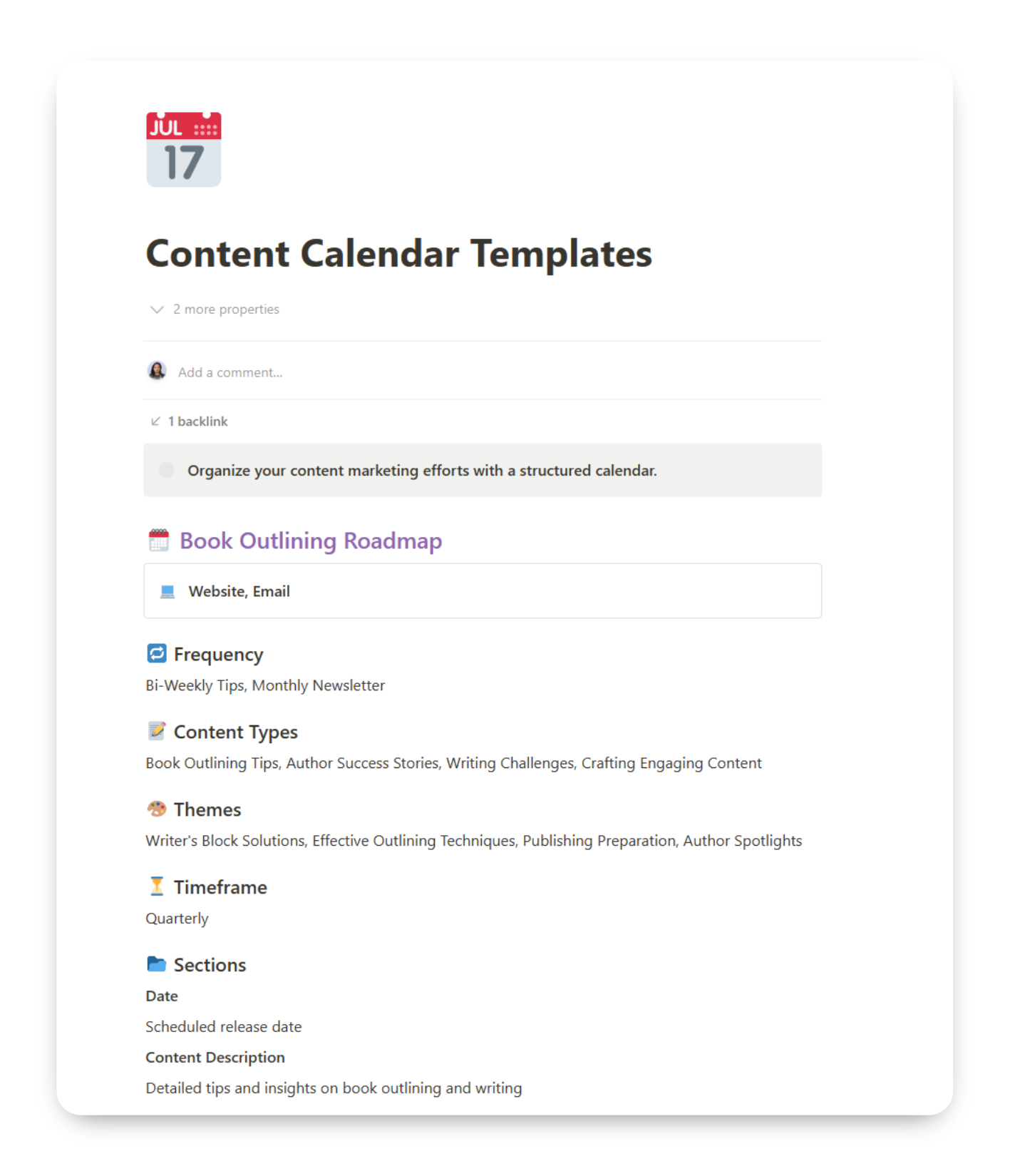 A detailed screenshot of the 'Content Calendar Templates' page on BundlyAI, showing how to plan and organize content effectively across different platforms.