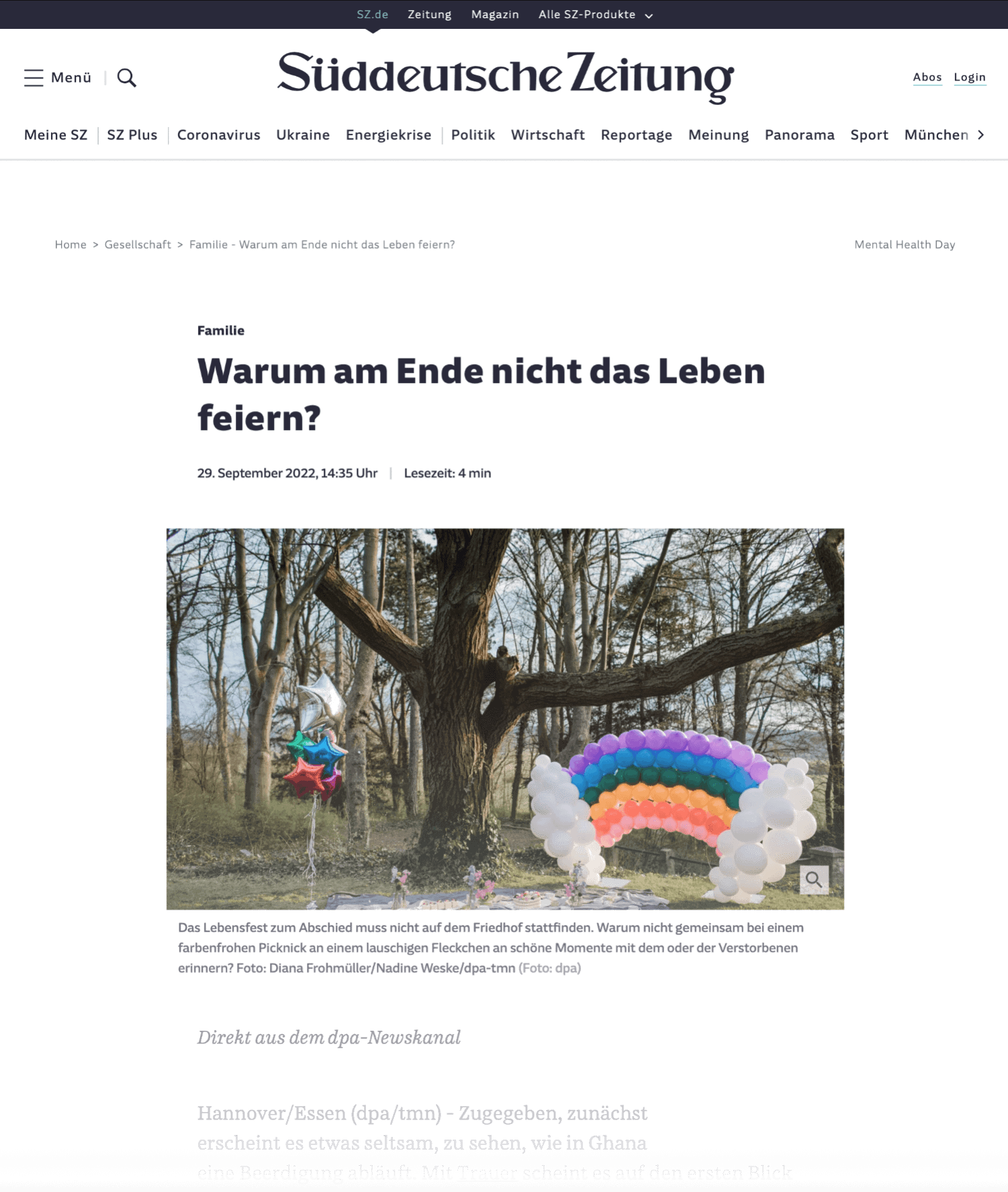 Abschiedsplaner in der Süddeutschen Zeitung