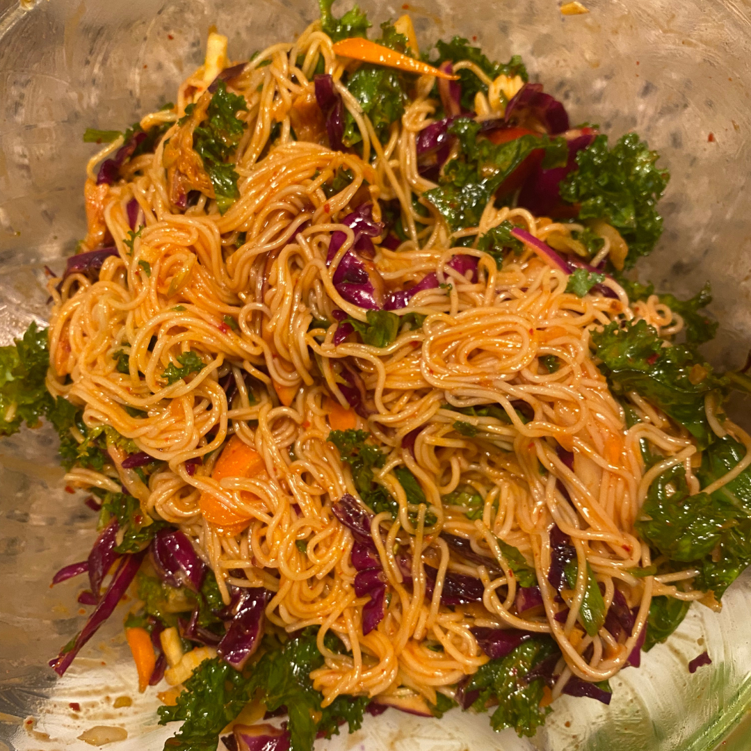 Bibimguksu with Korean thin wheat noodles “somyeon”