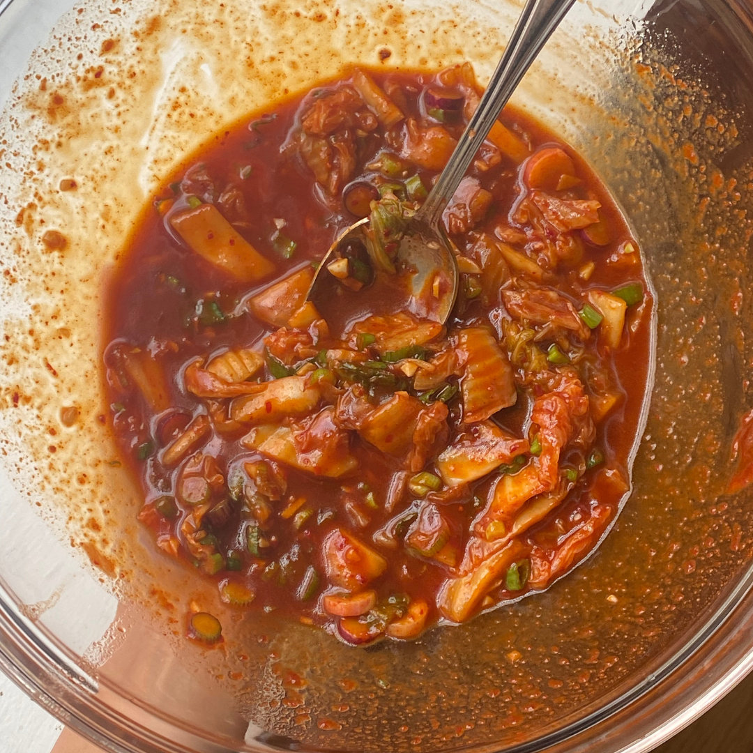 Delicious bibimguksu gochujang kimchi sauce is spicy and sweet