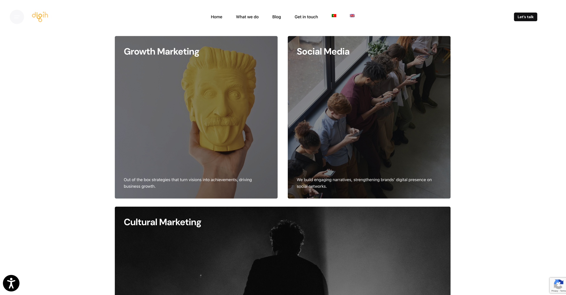 Digih's What We Do website page.