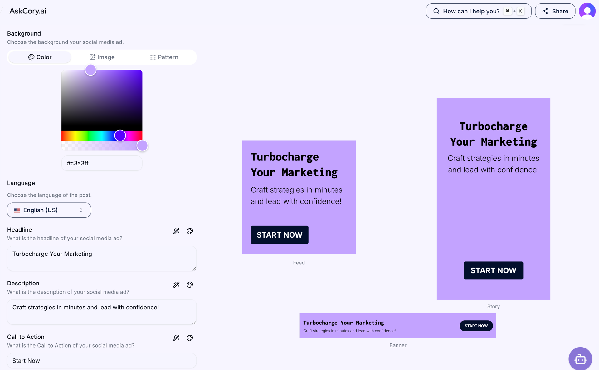 Social Media Ad example on AskCory project
