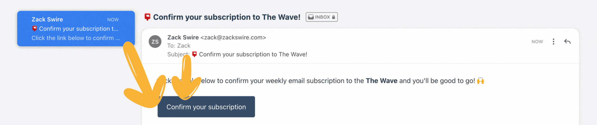 The Wave Weekly Email Confirmation to Subscribe Image