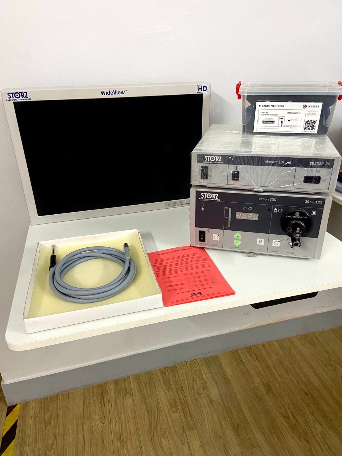 A Laparoscopy Endovision Setup, Karl Storz Telecam Laparoscopy camera, with Karl Storz 300w xenon light source & Karl Storz 24" HD Wideview Monitor.