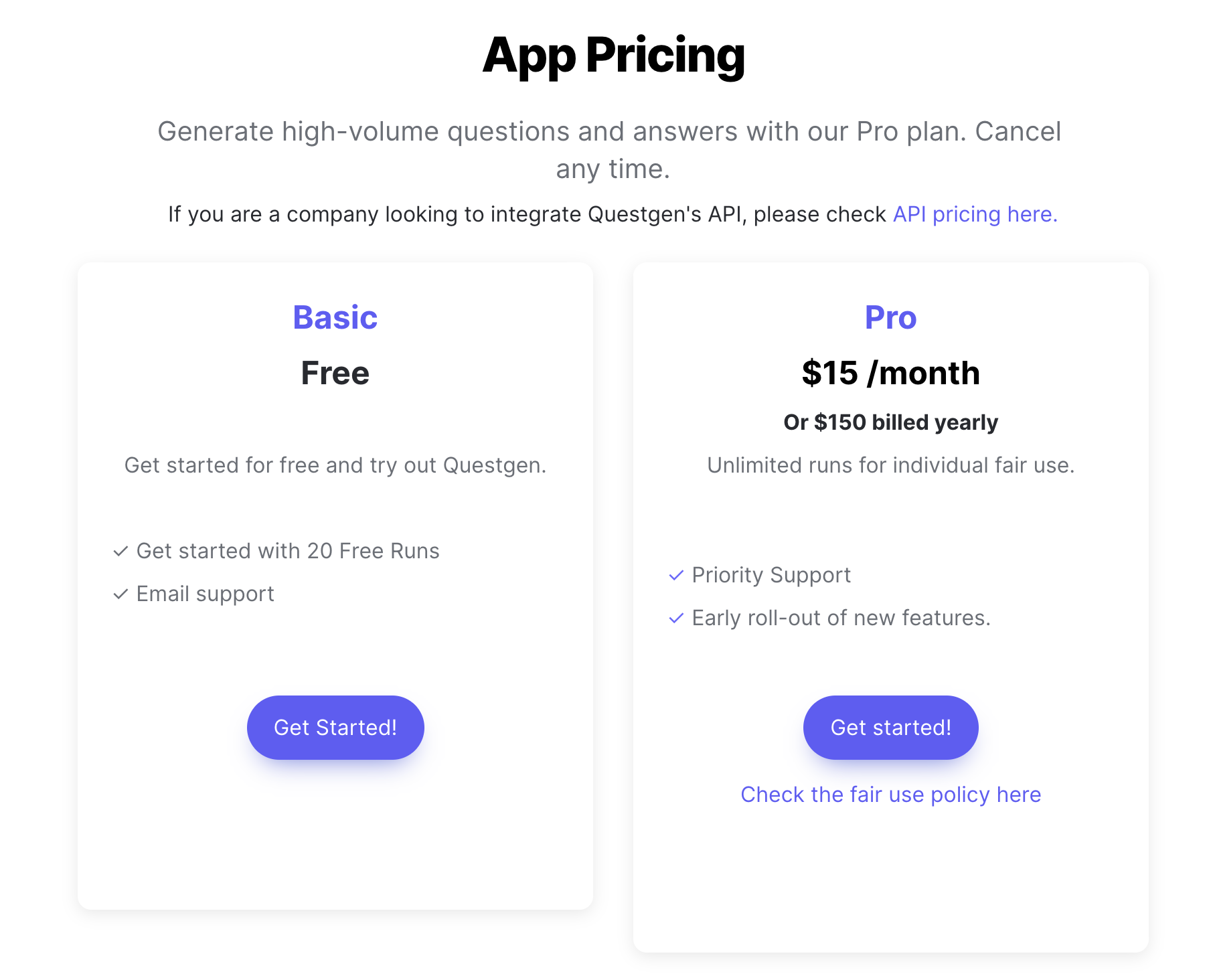 Questgen's simple pricing model for the best AI quiz maker