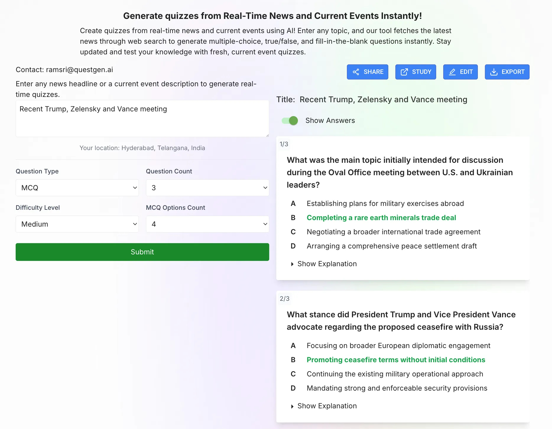 AI powered video to quiz generator