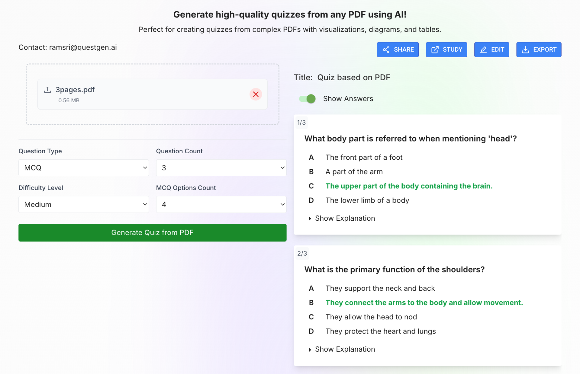 AI powered video to quiz generator