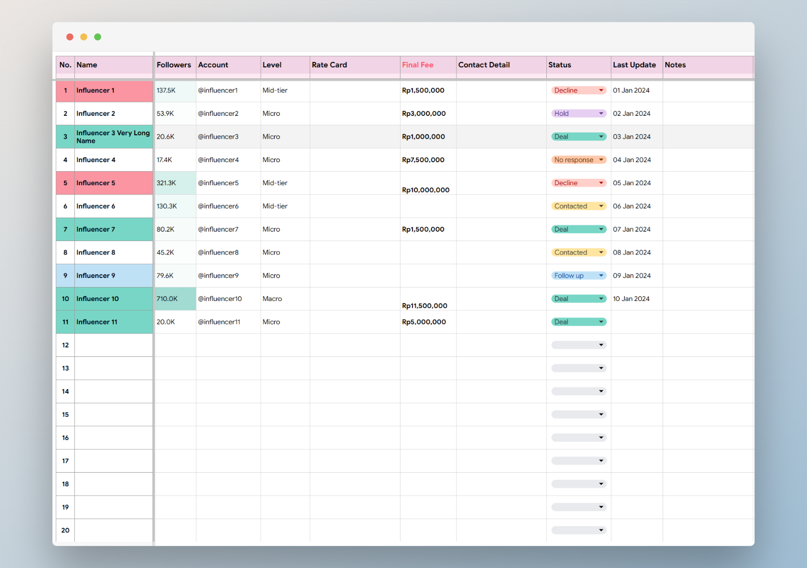 kol list template