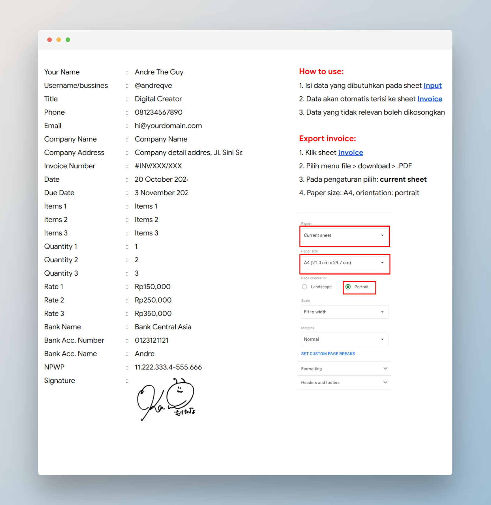 google sheets invoice generator