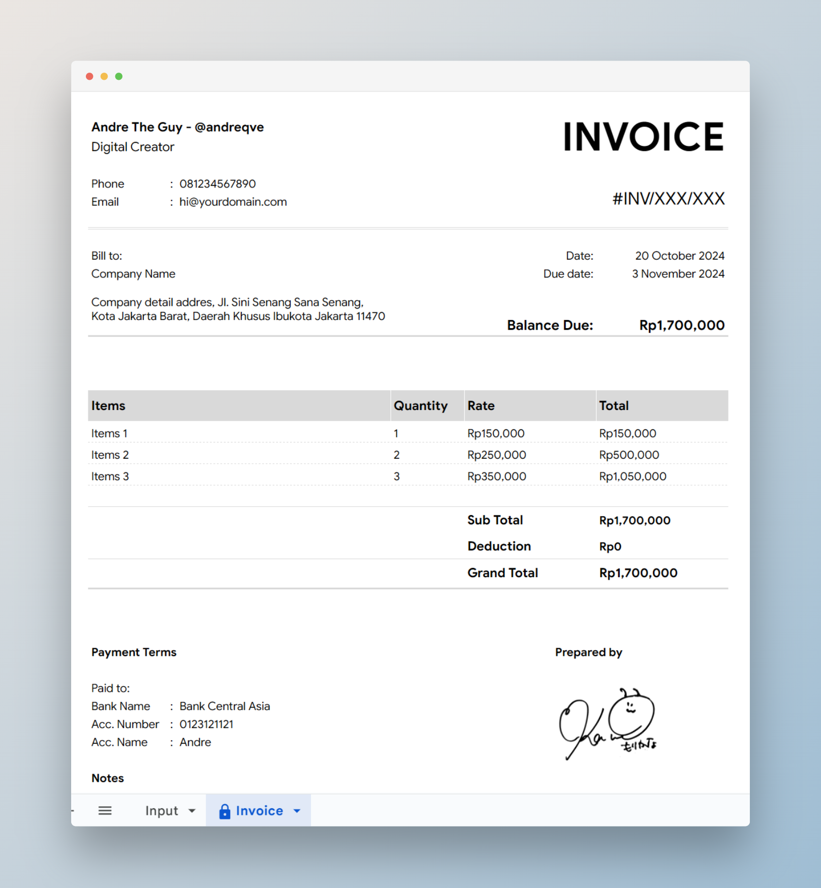 cara membuat invoice otomatis di spreadsheet