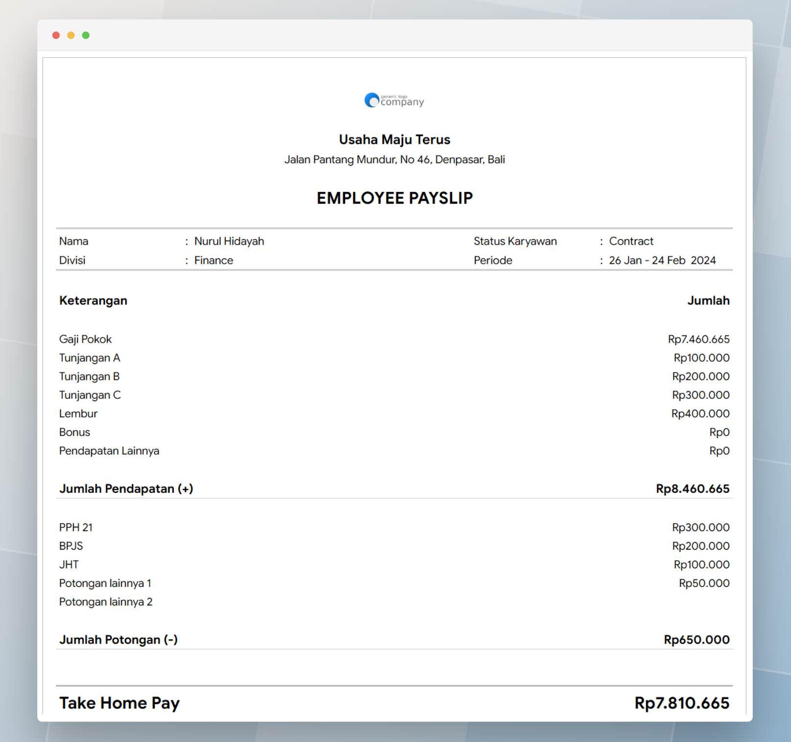 template Google Sheets HRD slip gaji