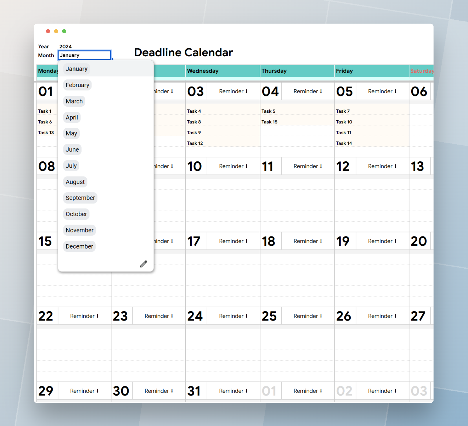 project management deadline calendar