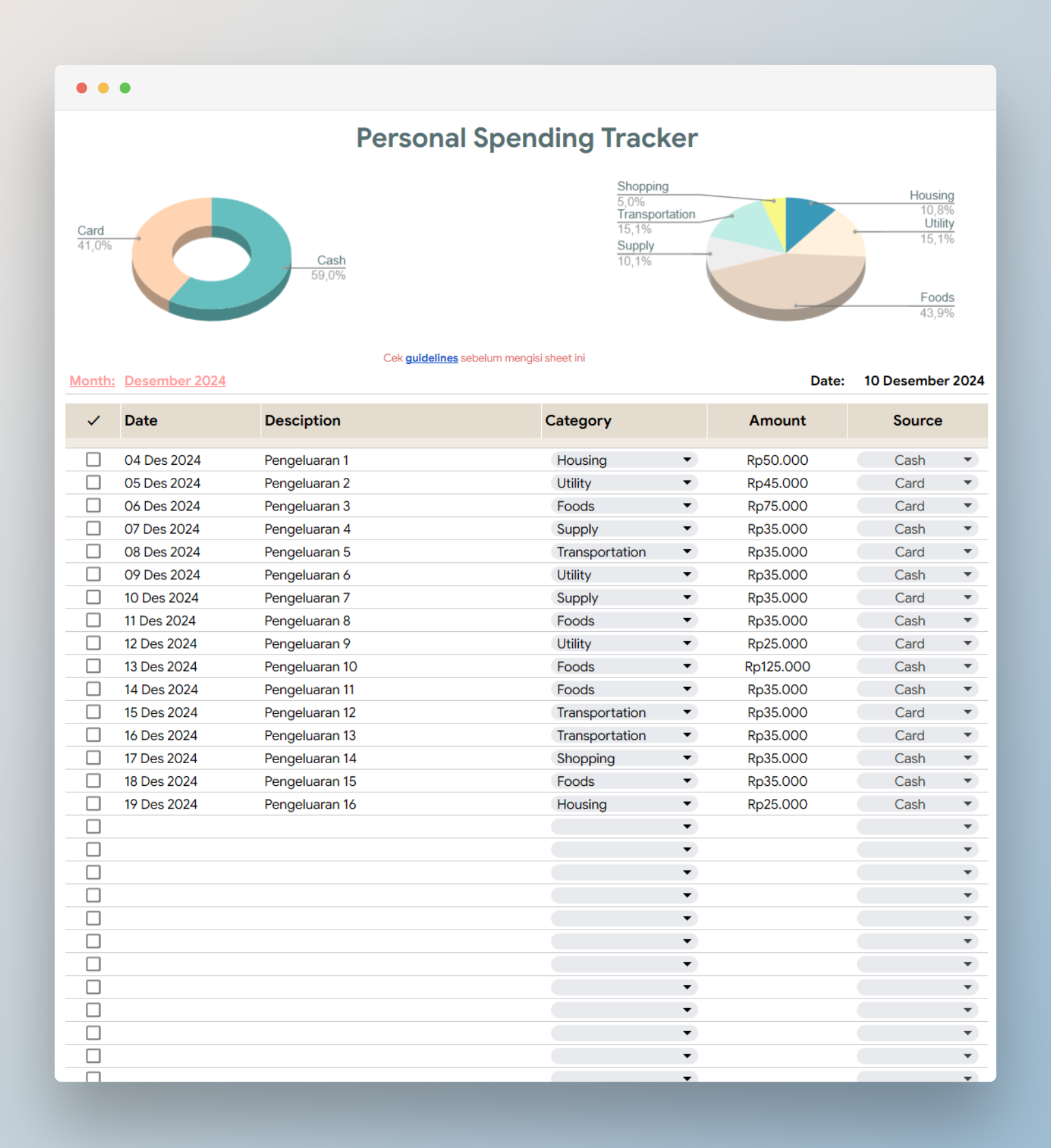 Template google sheet pengeluaran harian