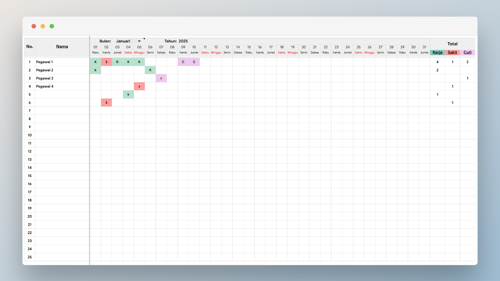 template absensi basic gratis Google Sheets