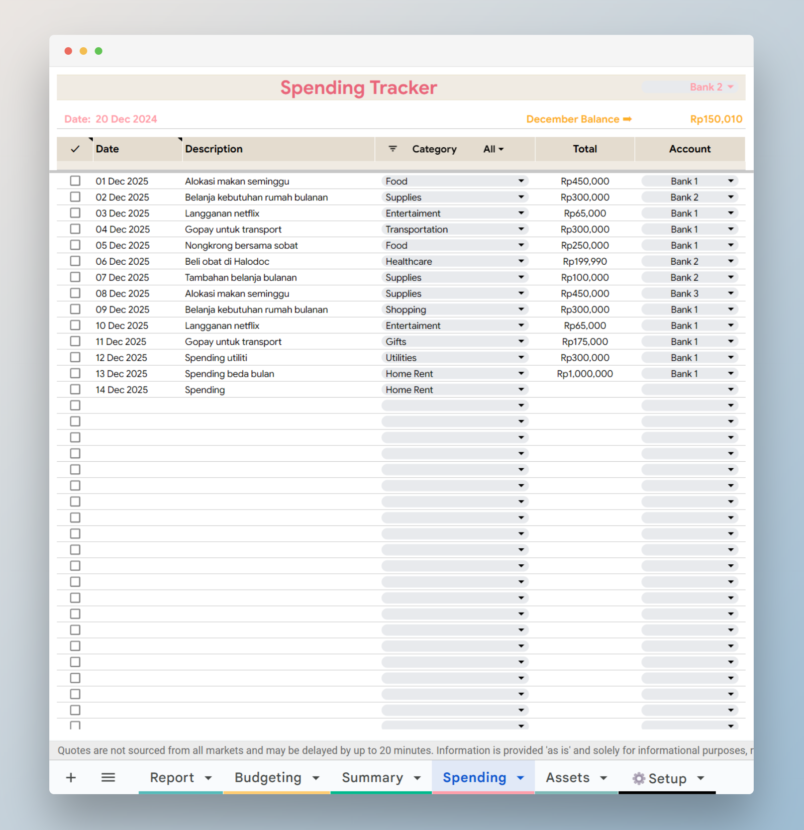 template pengeluaran bulanan google sheet