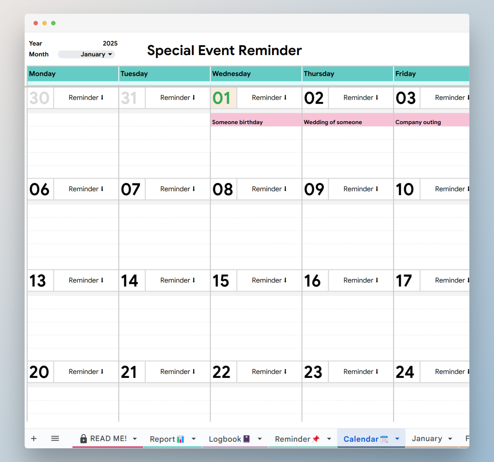 goal planner calendar