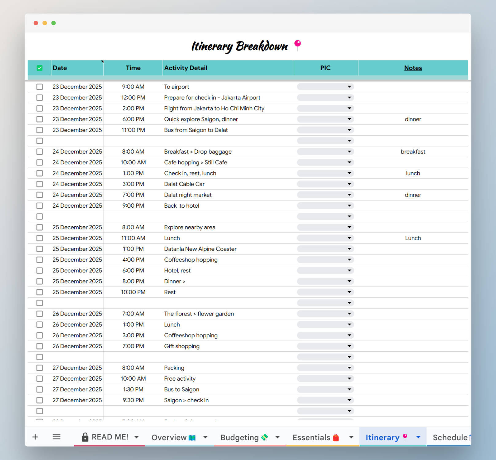 format itinerary liburan