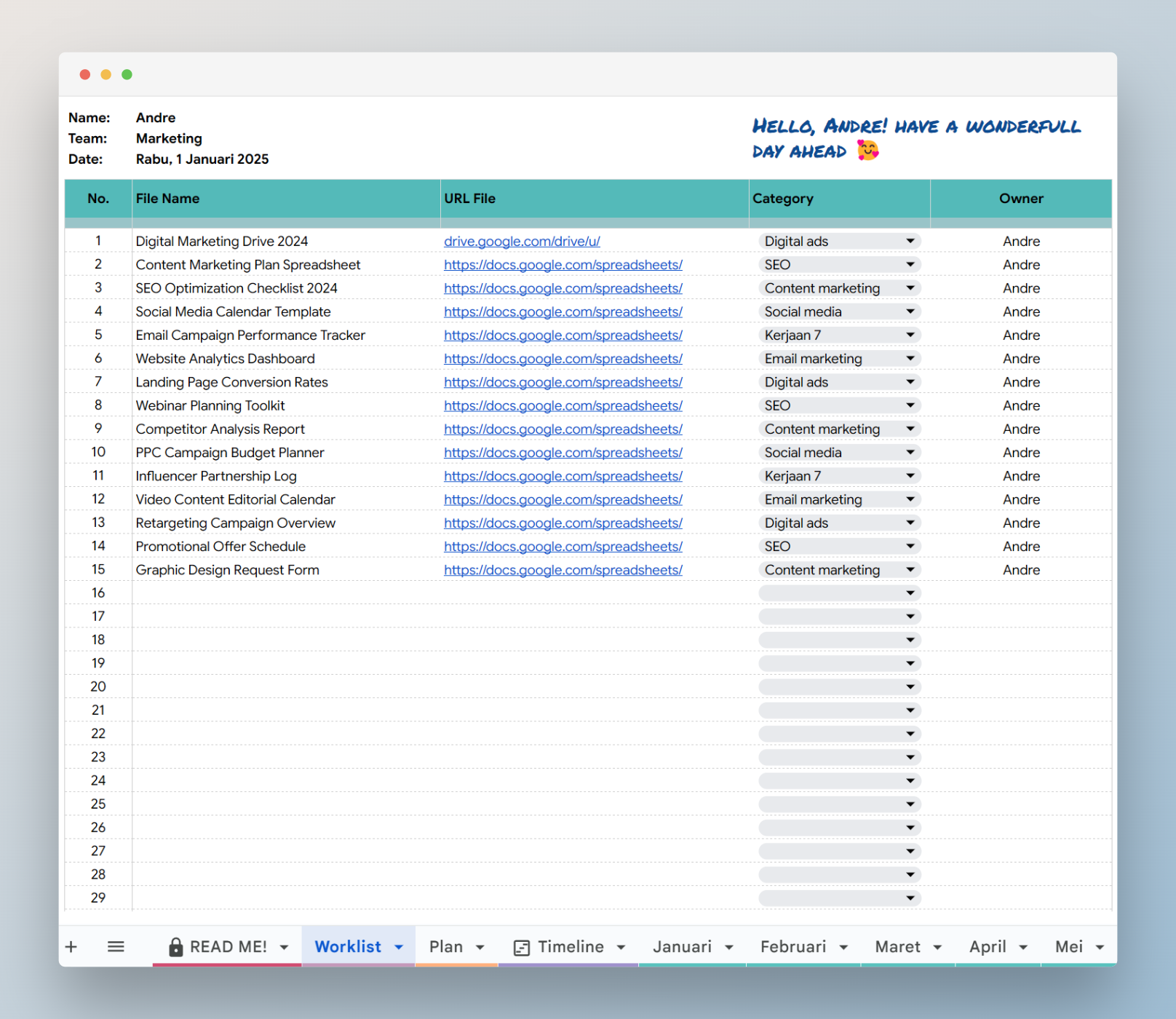 Worklist Google Sheets