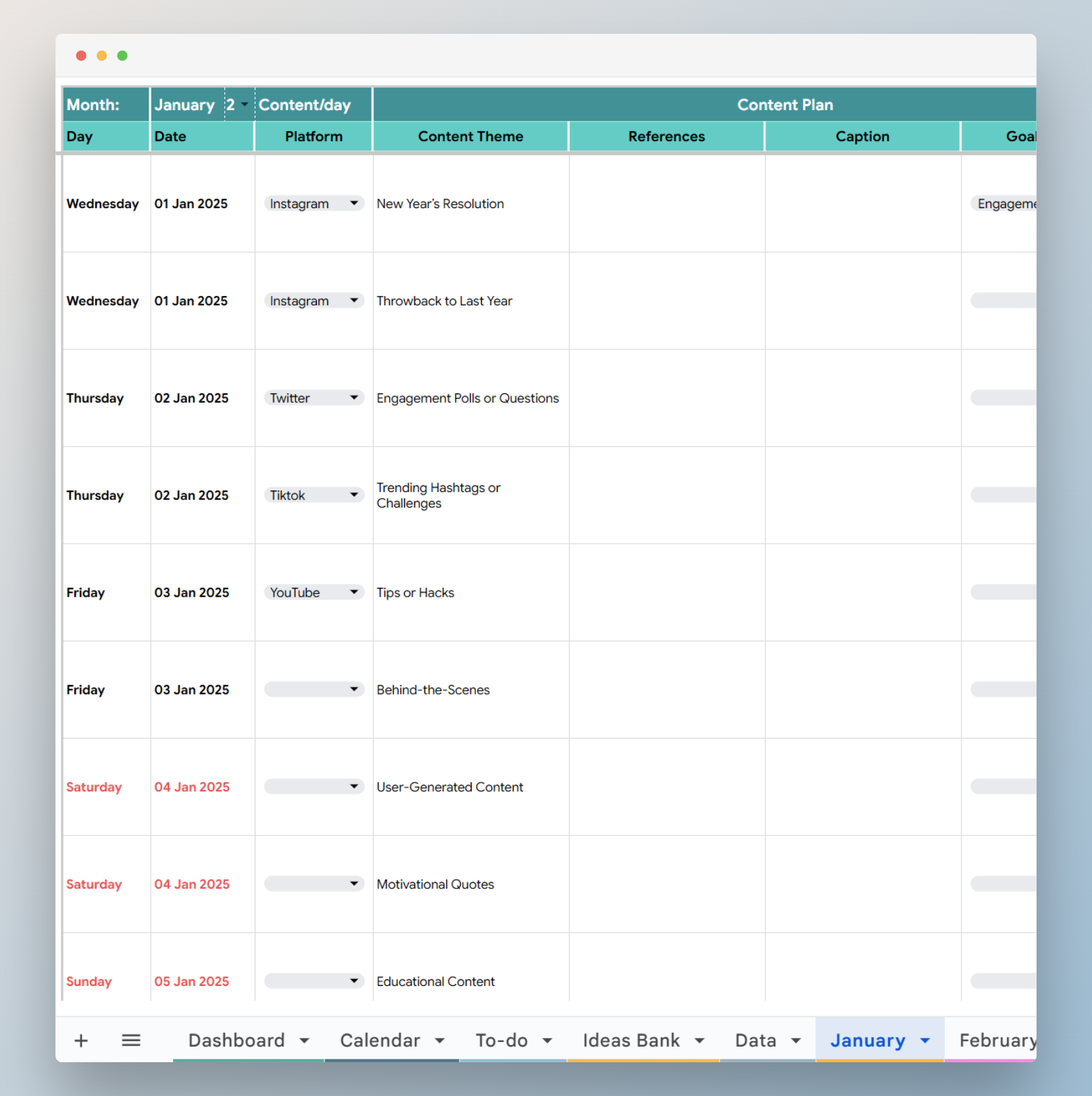 konten planner template