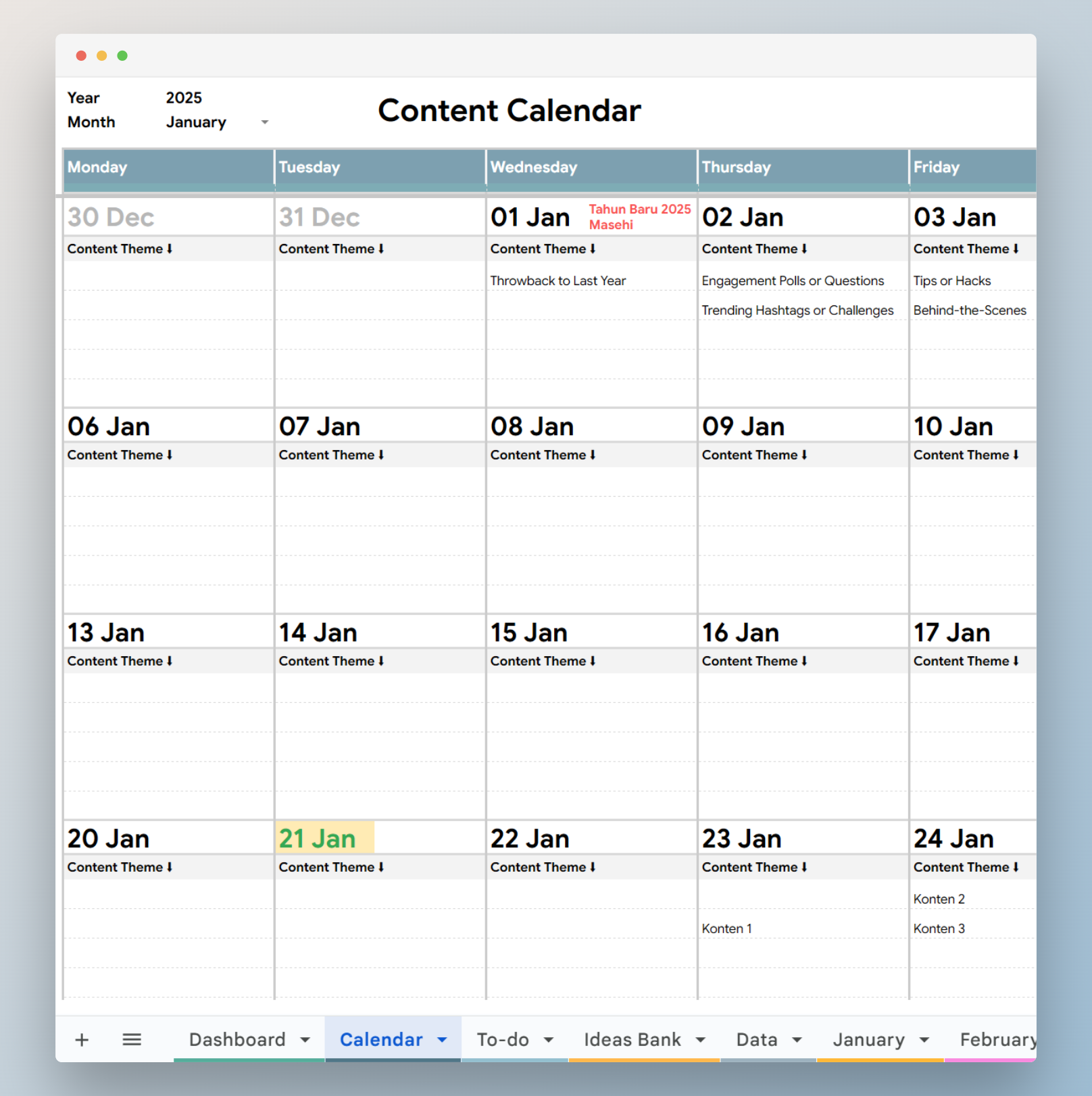 konten kalender template