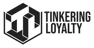 Logo of Tinkering Loyalty featuring a geometric hexagon design and bold text